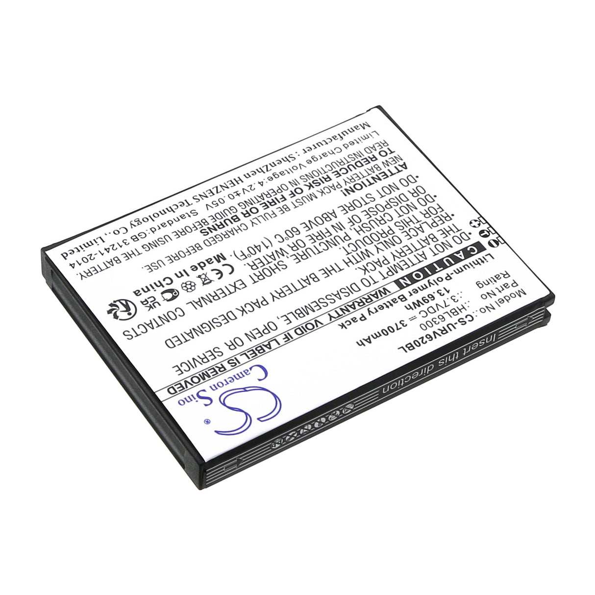 3.7v, Li-ion, 4000mah, Batterie de Scanner de Code-Barres Compatible avec Urovo, I6200, 14.80wh Scanner de Code-Barres Cameron Sino Technology Limited