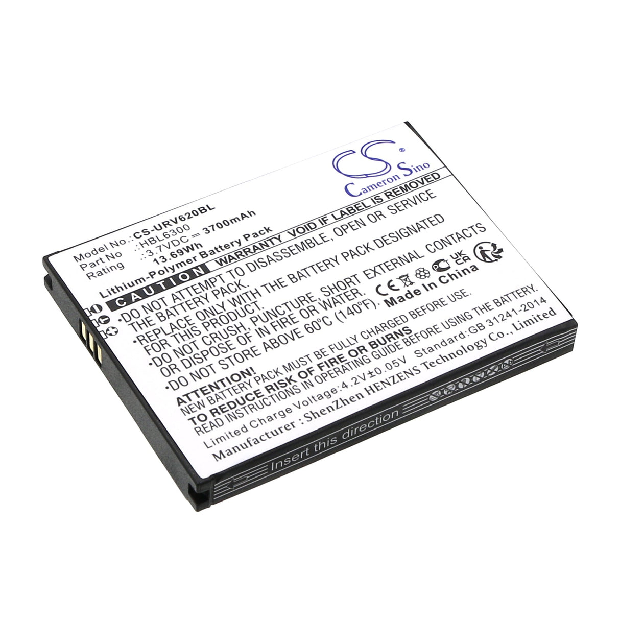 3.7v, Li-ion, 4000mah, Batterie de Scanner de Code-Barres Compatible avec Urovo, I6200, 14.80wh Scanner de Code-Barres Cameron Sino Technology Limited