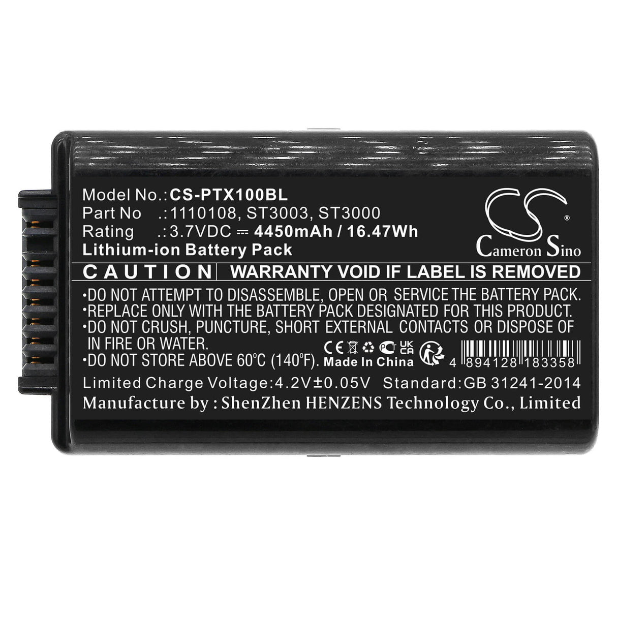 3.7v, Li-ion, 4450mah, Battery Fits Psion, 7545, Omnii Xt10, 16.47wh Batteries for Electronics Cameron Sino Technology Limited (Suspended)