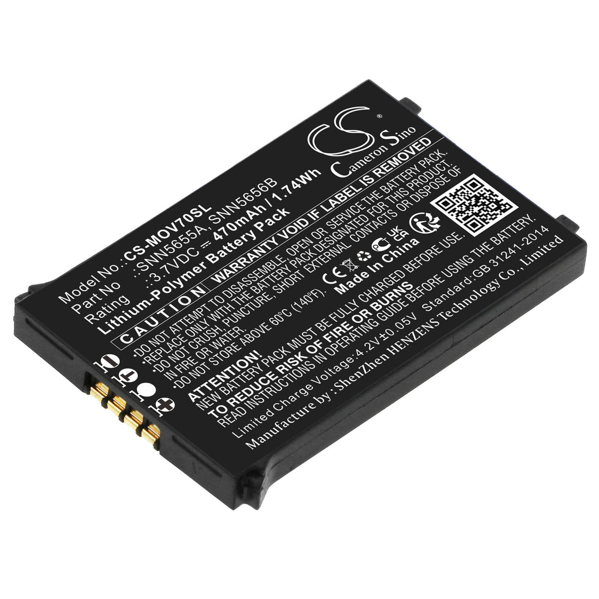 3.7V, Li-Polymer, 470mAh, SmartPhone battery fits Motorola, Snn5655a, V70, 1.74Wh Mobile, SmartPhone Cameron Sino Technology Limited (Smartphone)