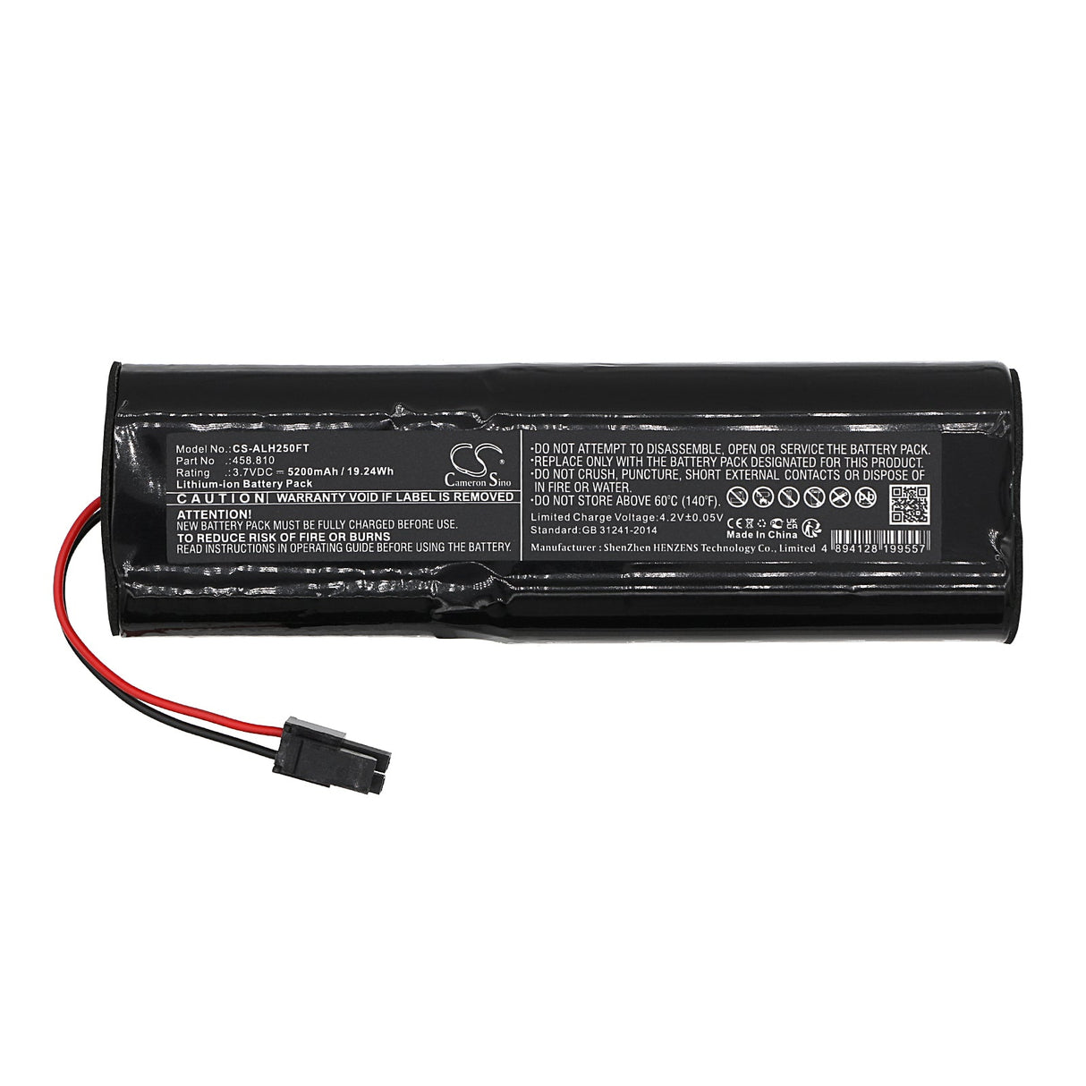 3,7V, Li-ion, 5200mAh, batterie de lampe de poche compatible avec Acculux, 458.81, Hl25ex Ex, 19.24Wh Lampe de poche Cameron Sino Technology Limited
