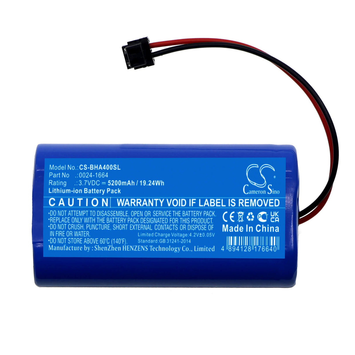 3,7V, Li-ion, 5200mAh, Batterie d'équipement compatible avec Bacharach, 0024-1664, PCA-400, 19,24Wh Équipement, Enquête, Test Cameron Sino Technology Limited