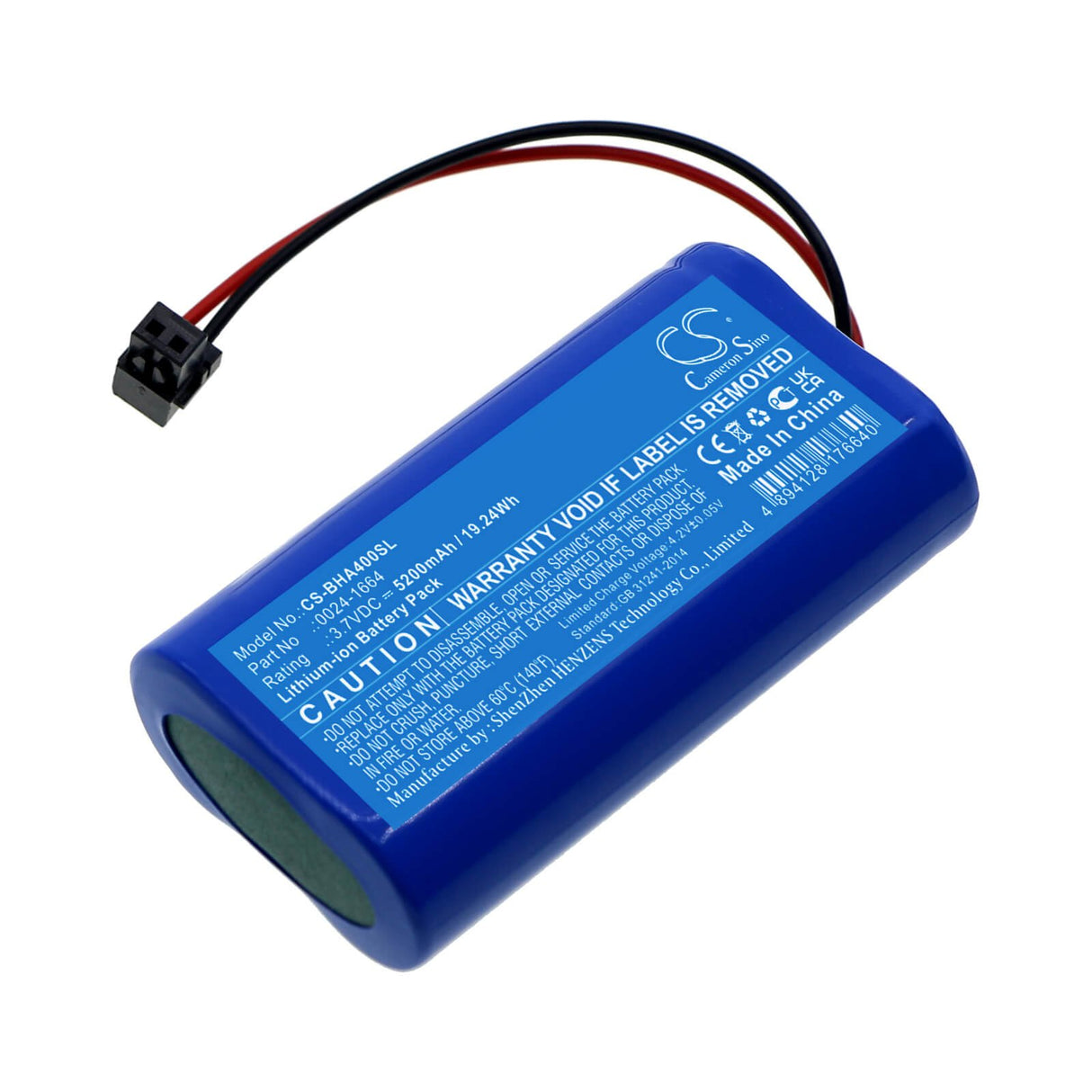 3,7V, Li-ion, 5200mAh, Batterie d'équipement compatible avec Bacharach, 0024-1664, PCA-400, 19,24Wh Équipement, Enquête, Test Cameron Sino Technology Limited