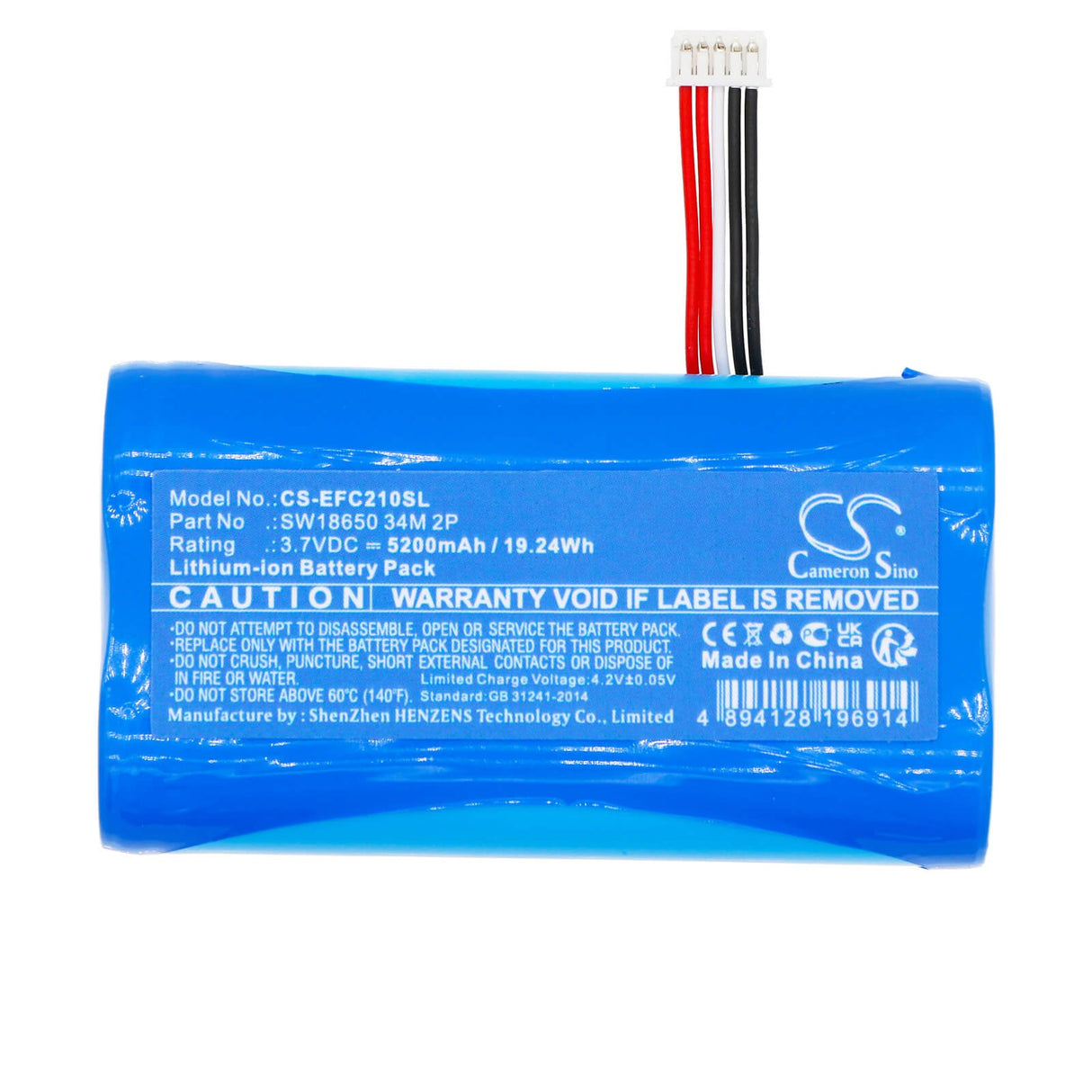 3.7v, Li-ion, 5200mah, Batterie compatible avec Eufy, Sécurité C210 Solocam, 19.24wh Caméra de sécurité domestique Cameron Sino Technology Limited