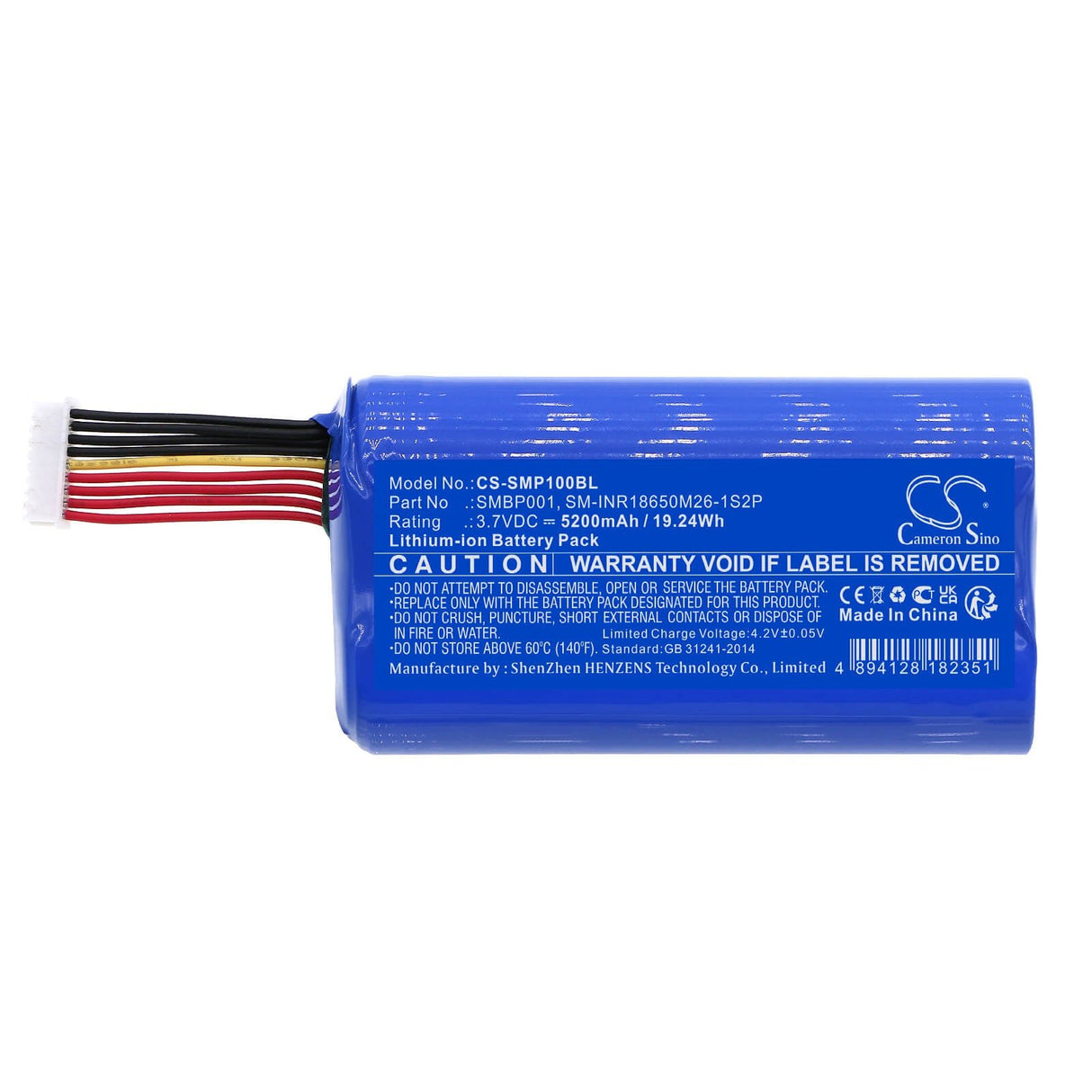 3.7V, Li-ion, 5200mAh, Batterie de terminal de paiement compatible avec Sunmi, Smbp001, P1, V1s, 19.24Wh Terminal de paiement Cameron Sino Technology Limited