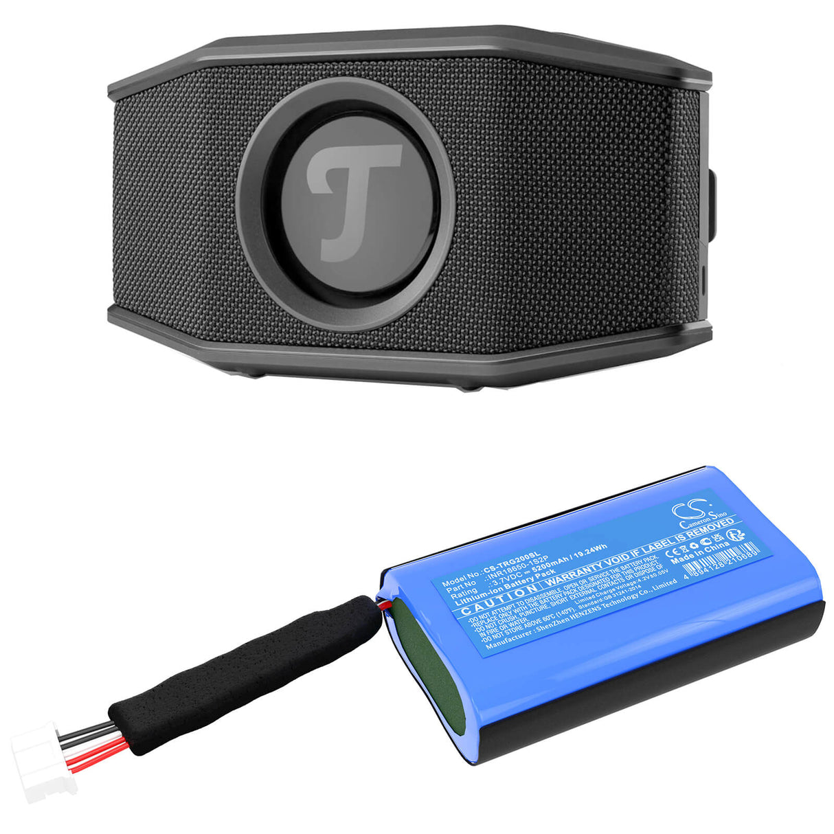 3.7V, Li-ion, 5200mAh, Batterie de haut-parleur compatible avec Teufel, Rockster Go 2, 19.24Wh Haut-parleur Cameron Sino Technology Limited