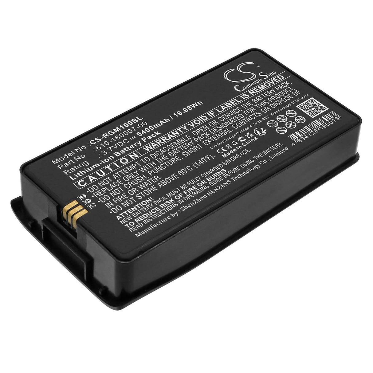3,7v, Li-ion, 5400mAh, Batterie pour lecteur de codes-barres compatible avec Rgis, 610-190040, Rm-1, 19,98wh Lecteur de codes-barres Cameron Sino Technology Limited