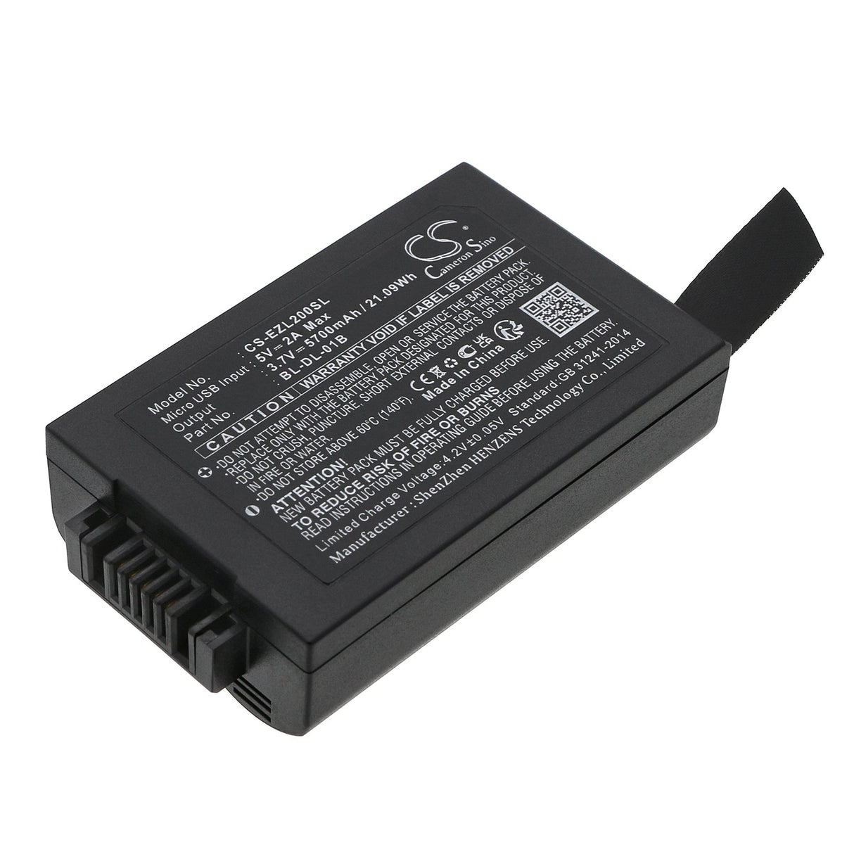 3,7v, Li-ion, 5700mah, Batterie de serrure de porte compatible avec Ezviz Dl20vs, Dl30vs, 21,09wh Serrure de porte Cameron Sino Technology Limited