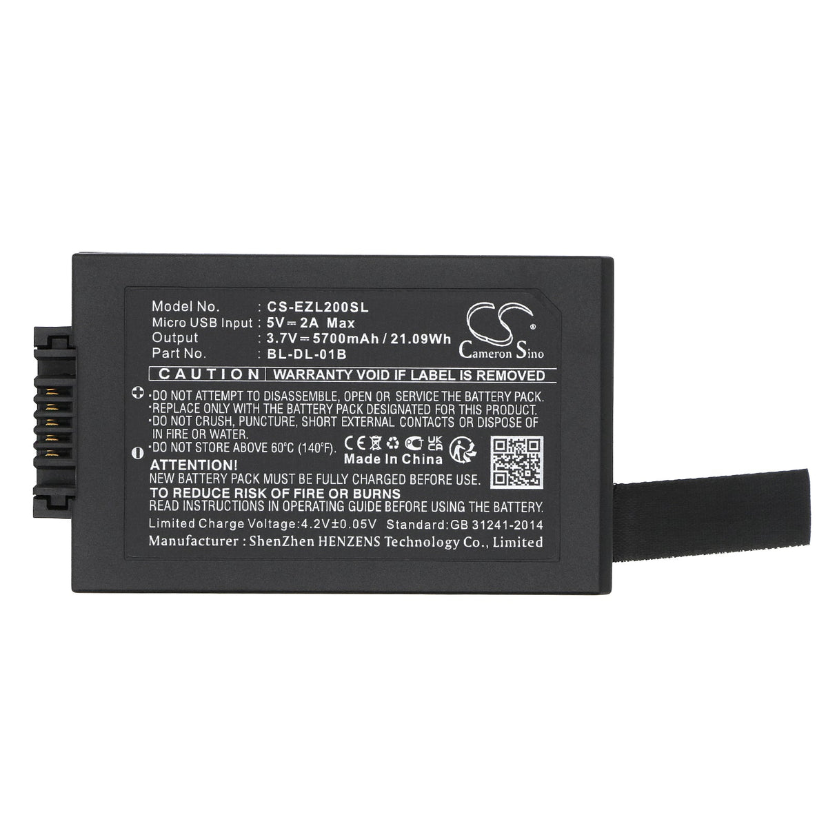 3,7v, Li-ion, 5700mah, Batterie de serrure de porte compatible avec Ezviz Dl20vs, Dl30vs, 21,09wh Serrure de porte Cameron Sino Technology Limited