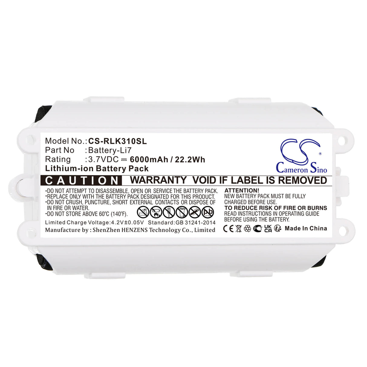 3.7v, Li-ion, 6000mah, Batterie Compatible avec Reolink, Argus 3 Pro, 22.2wh Caméra de Sécurité à Domicile Cameron Sino Technology Limited