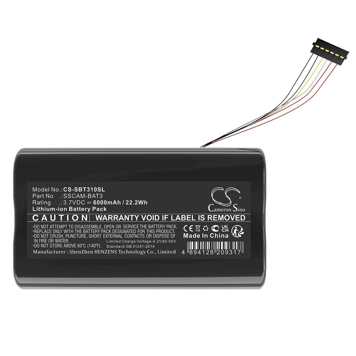 3.7V, Li-ion, 6000mAh, Home Security Camera battery fits Simplisafe, Simplisafe, 22.2Wh Home Security Camera Cameron Sino Technology Limited