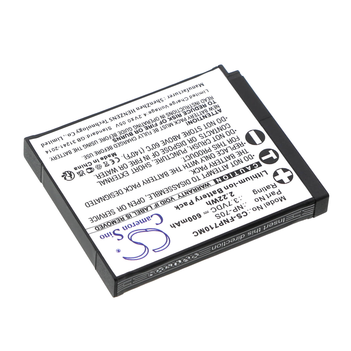 3.7V, Li-ion, 600mAh, Batterie d'appareil photo compatible avec Fujifilm, Np-70s, Instax Mini 99, 2.22Wh Appareil photo Cameron Sino Technology Limited (Appareil photo)
