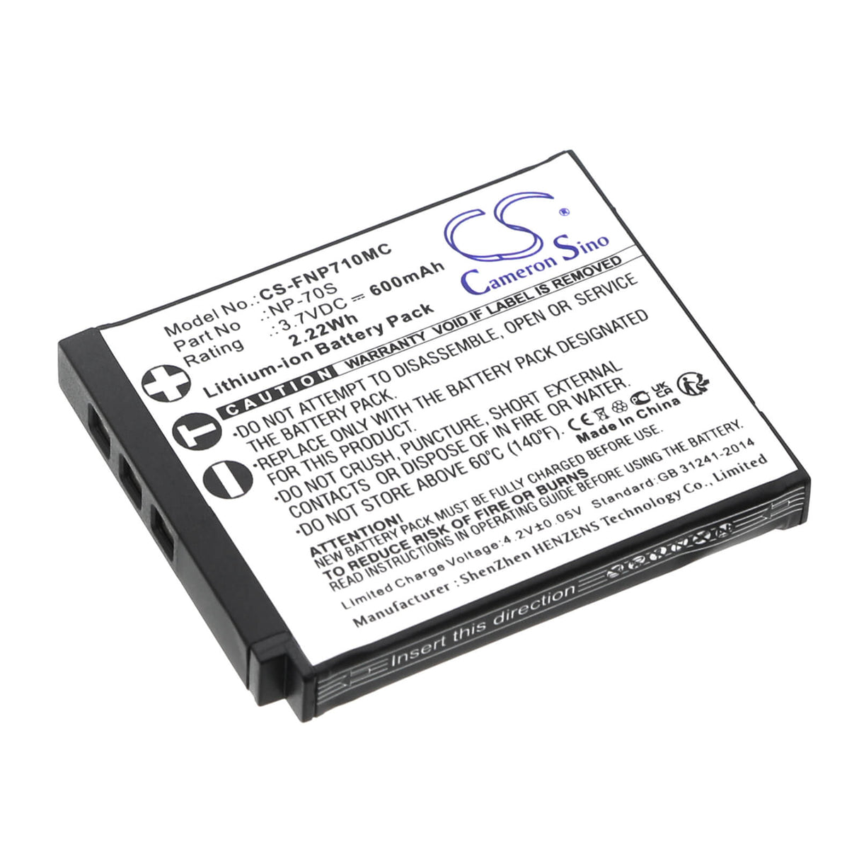 3.7V, Li-ion, 600mAh, Batterie d'appareil photo compatible avec Fujifilm, Np-70s, Instax Mini 99, 2.22Wh Appareil photo Cameron Sino Technology Limited (Appareil photo)