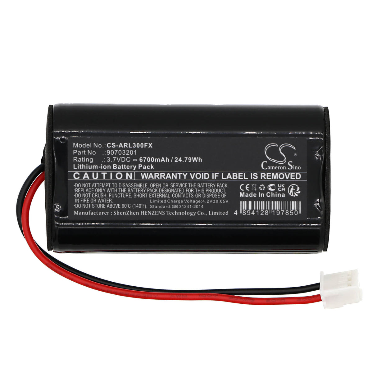 3.7V, Li-ion, 6700mAh, Batterie de lampe de poche compatible avec Adaro, 90703201, Adalit L-3000, Adalit L-3000 Power, 24.79Wh Lampe de poche Cameron Sino Technology Limited