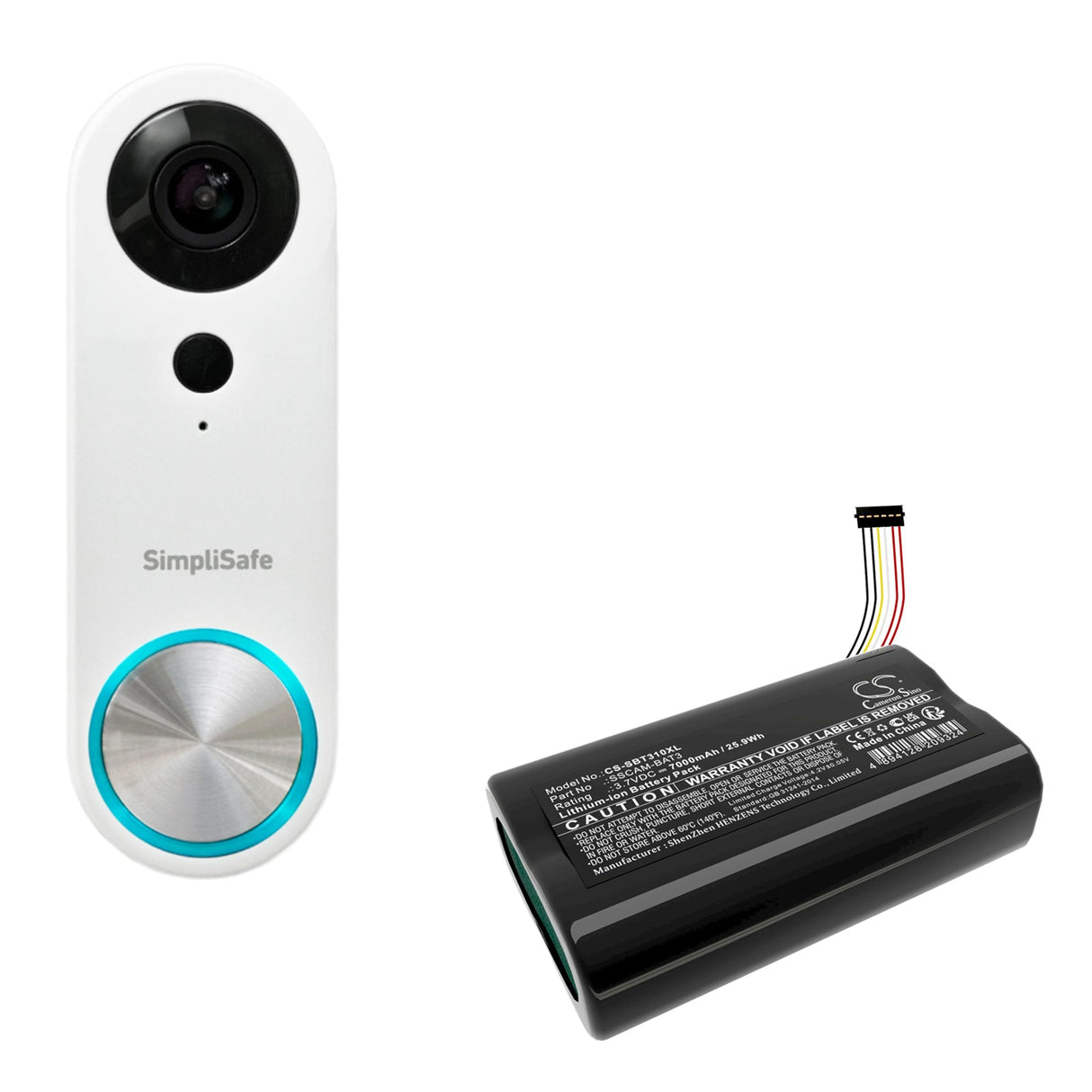 3,7V, Li-ion, 7000mAh, batterie de caméra de sécurité domestique compatible avec Simplisafe, Simplisafe, 25,9Wh Caméra de sécurité domestique Cameron Sino Technology Limited