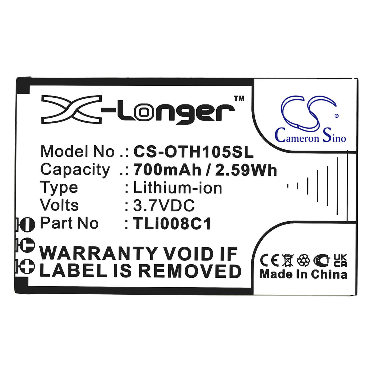 3,7V, Li-ion, 700mAh, batterie de smartphone compatible avec Alcatel, Tli008c1, Onetouch 1054, 2,59Wh Mobile, Smartphone Cameron Sino Technology Limited (Smartphone)