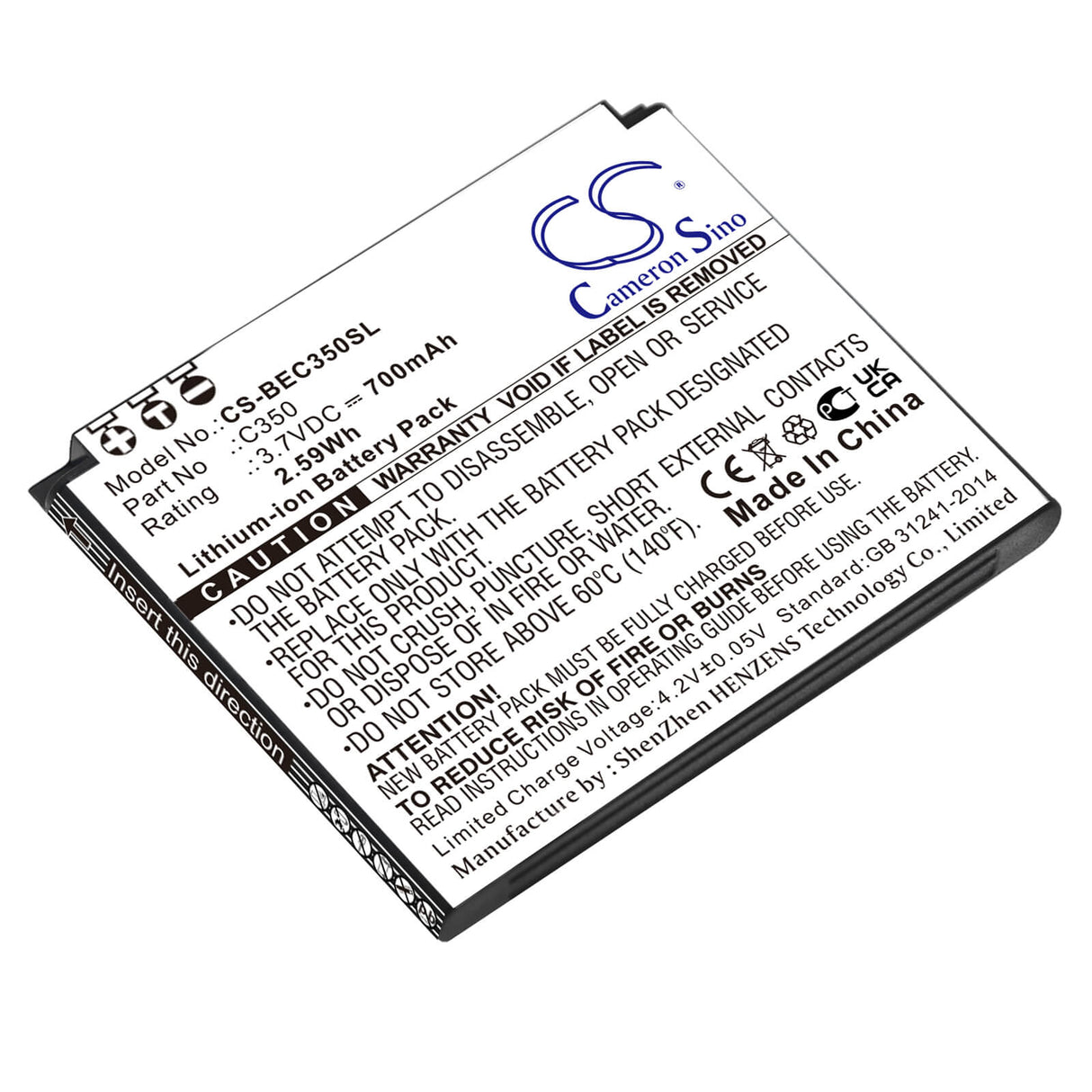 3.7V, Li-ion, 700mAh, SmartPhone battery fits Bea-fon, C350, C350, 2.59Wh Mobile, SmartPhone Cameron Sino Technology Limited (Smartphone)