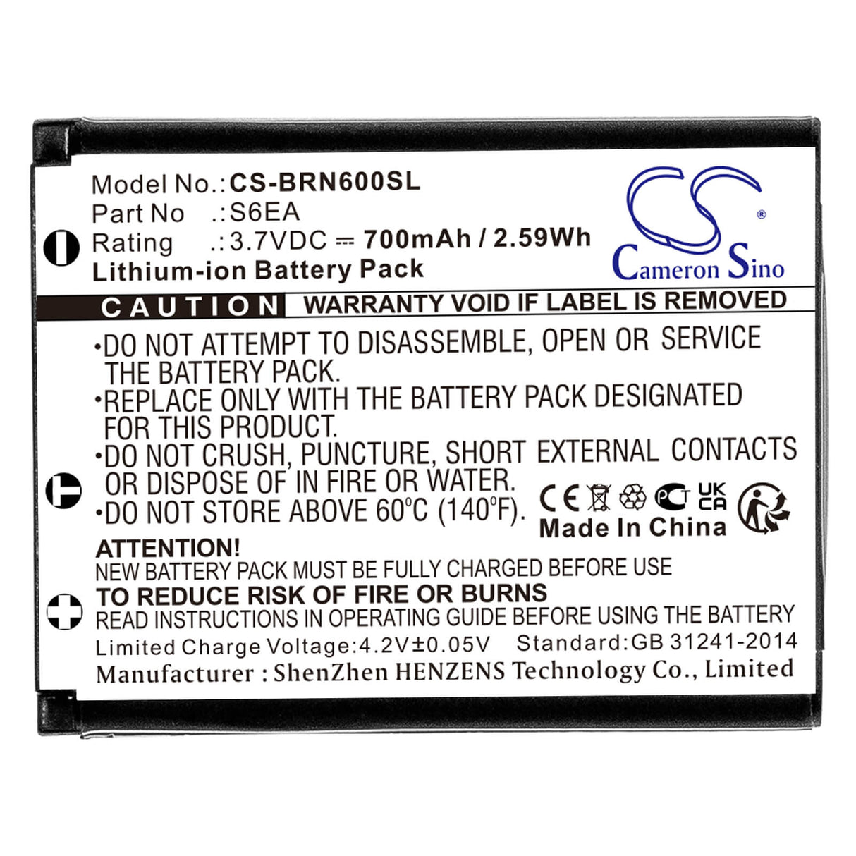 3,7V, Li-ion, 700mAh, batterie GPS compatible avec Bosch, S6ea, Nyon, Nyon Bordcomputer, 2,59Wh GPS, Navigator Cameron Sino Technology Limited