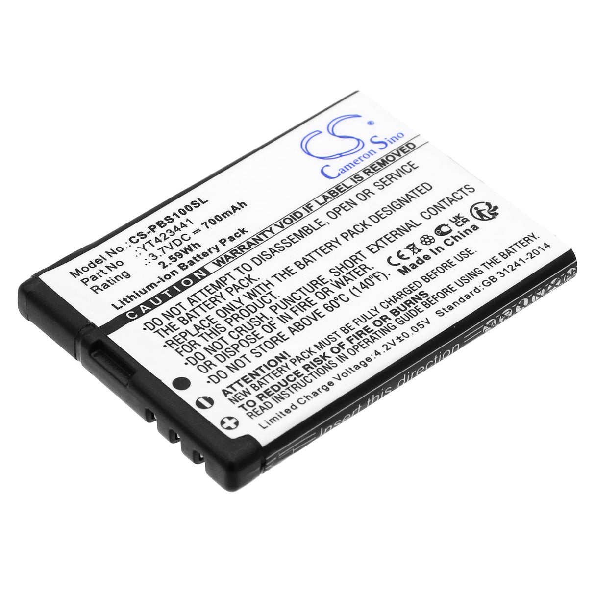 3.7V, Li-ion, 700mAh, Battery fits Peterson, Bbs-1, Bbs-1 Bodybeat Sync Wireless P, 2.59Wh Transmitters & Receiver Cameron Sino Technology Limited