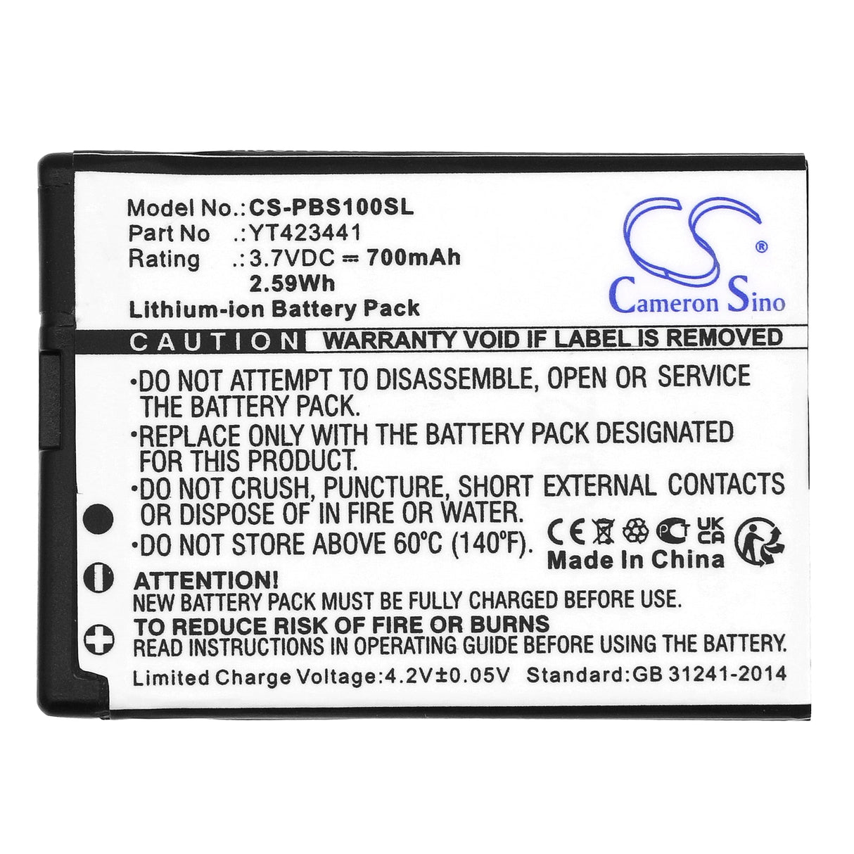 3.7V, Li-ion, 700mAh, Battery fits Peterson, Bbs-1, Bbs-1 Bodybeat Sync Wireless P, 2.59Wh Transmitters & Receiver Cameron Sino Technology Limited