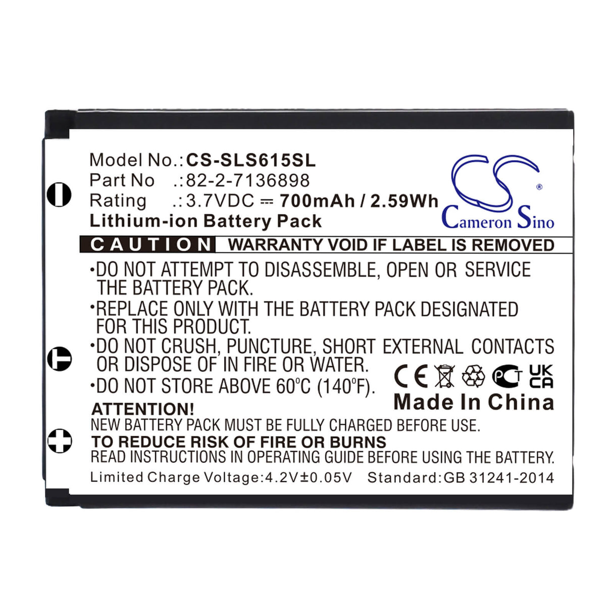 3.7V, Li-ion, 700mAh, Headset battery fits Steelseries, 82-2-7136898, 61527, Arctis Nova Pro, 2.59Wh Wireless Headset Cameron Sino Technology Limited