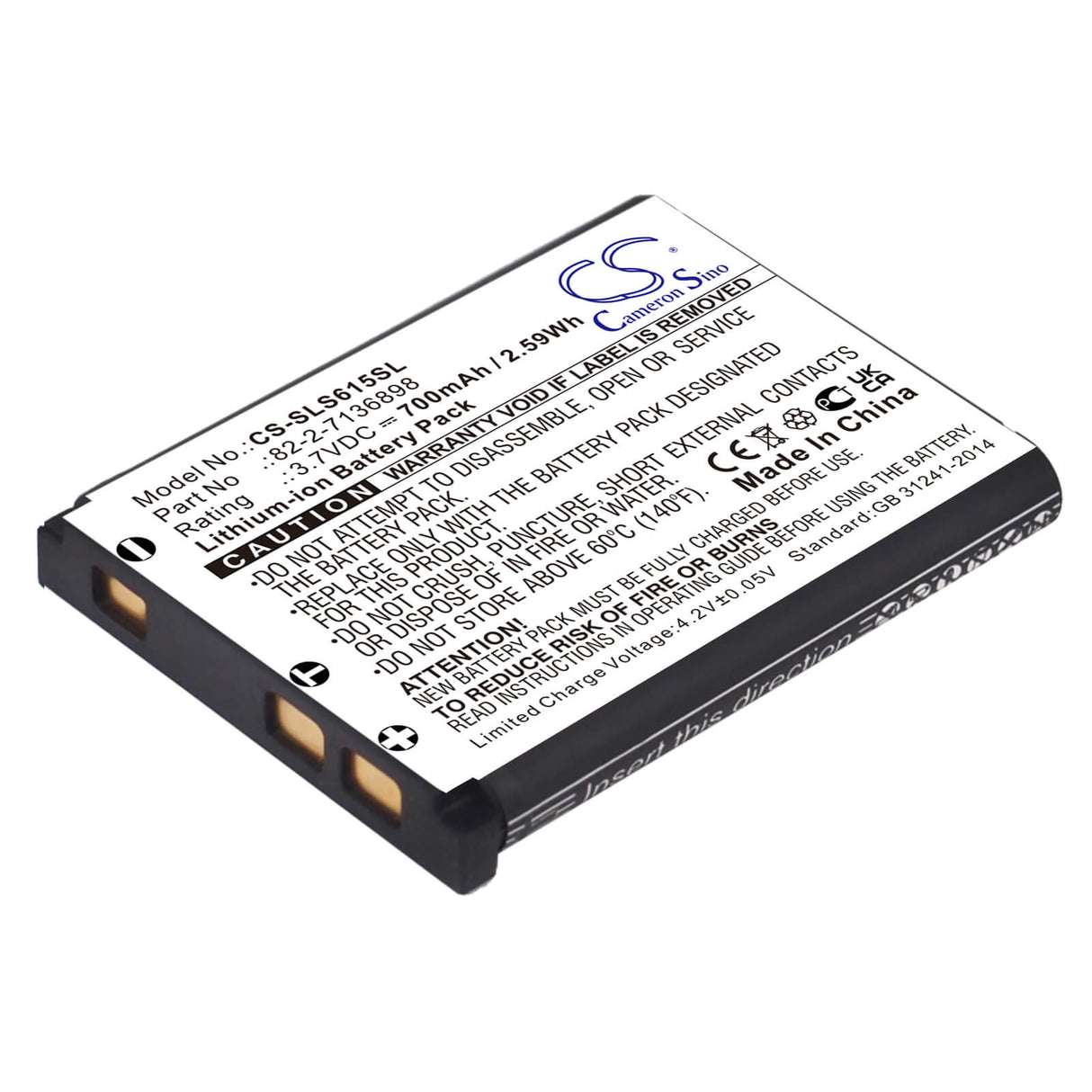 3.7V, Li-ion, 700mAh, Headset battery fits Steelseries, 82-2-7136898, 61527, Arctis Nova Pro, 2.59Wh Wireless Headset Cameron Sino Technology Limited