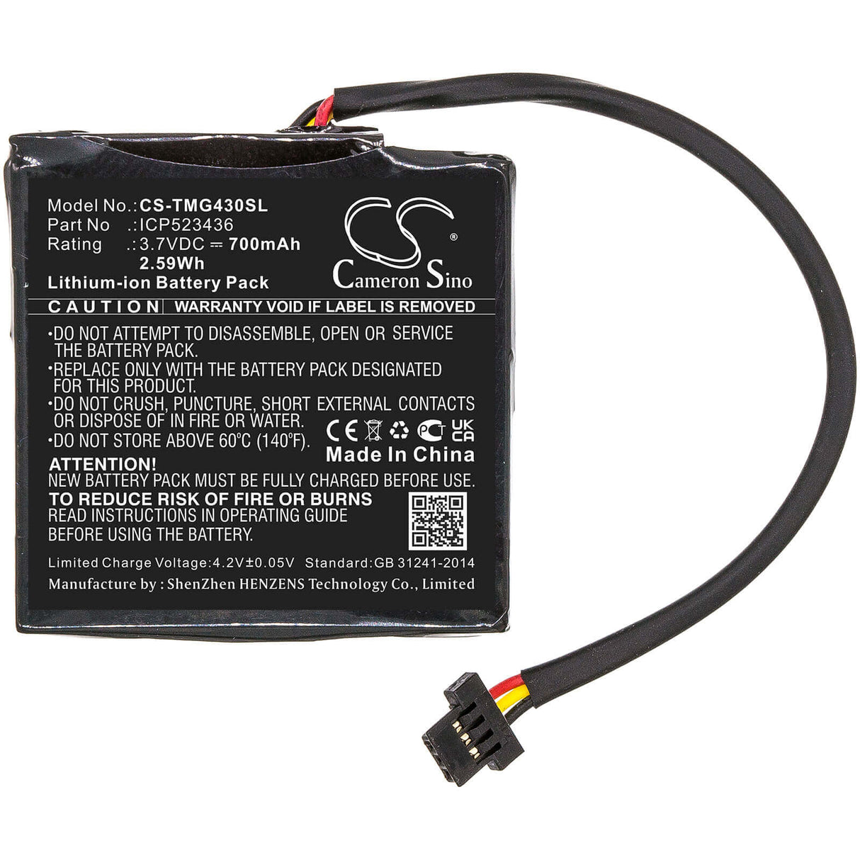 3,7V, Li-ion, 700mAh, batterie GPS compatible avec Tomtom, Icp523436, 4fb40, Go 400 4.3" Satnav, 2.59Wh GPS, Navigator Cameron Sino Technology Limited