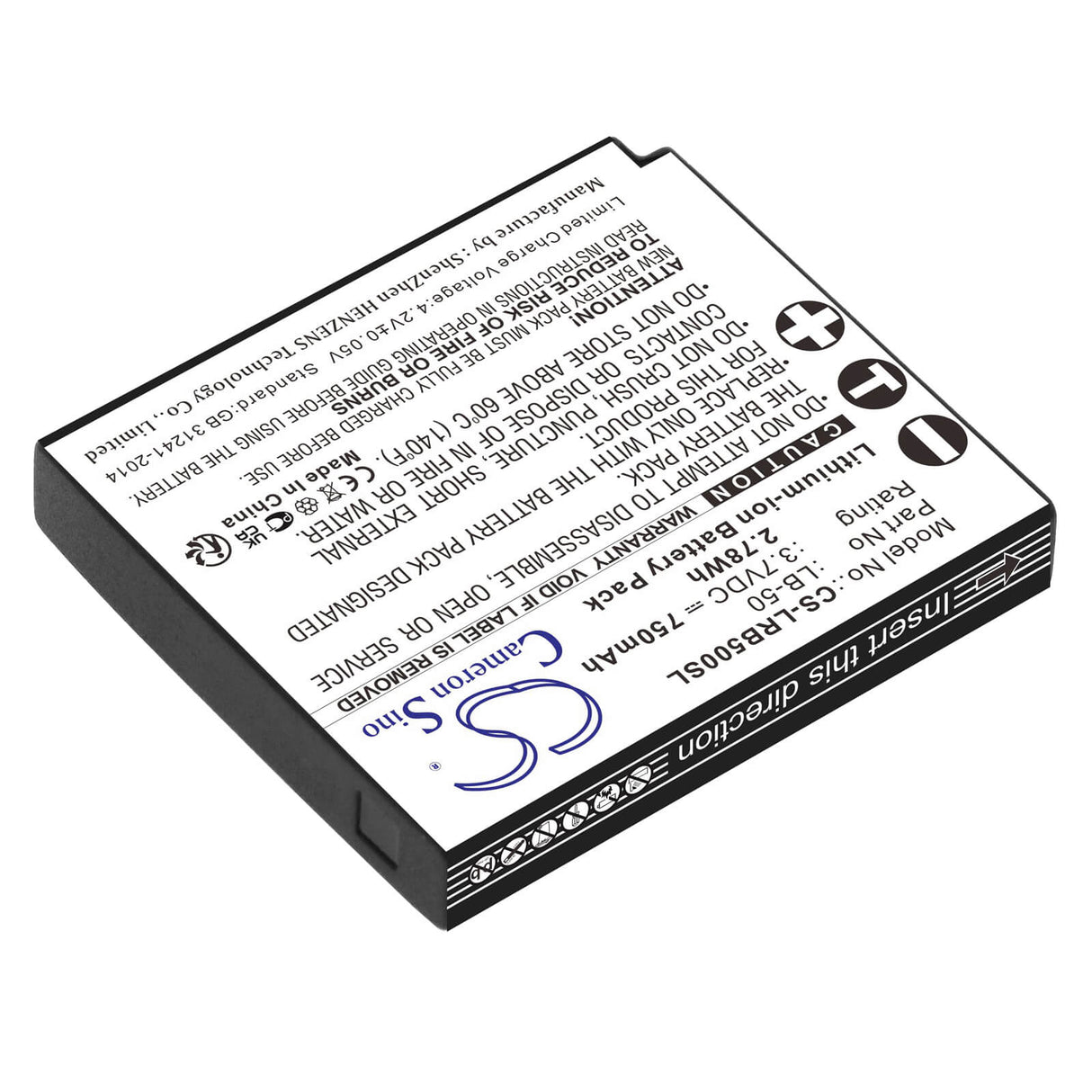 3.7V, Li-ion, 750mAh, batterie pour émetteurs et récepteurs compatible avec Lectrosonics, Lb-50, récepteur Ifbr1b, émetteur Bodypack Ssm, 2.78Wh émetteurs et récepteur Cameron Sino Technology Limited