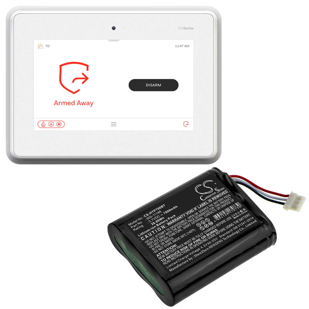 3.7v, Li-ion, 7800mah, Alarm Battery Fits Honeywell, Home Pro A7, Pro A7 Plus, Pro A7 Plus C, 28.86wh Alarm System Cameron Sino Technology Limited