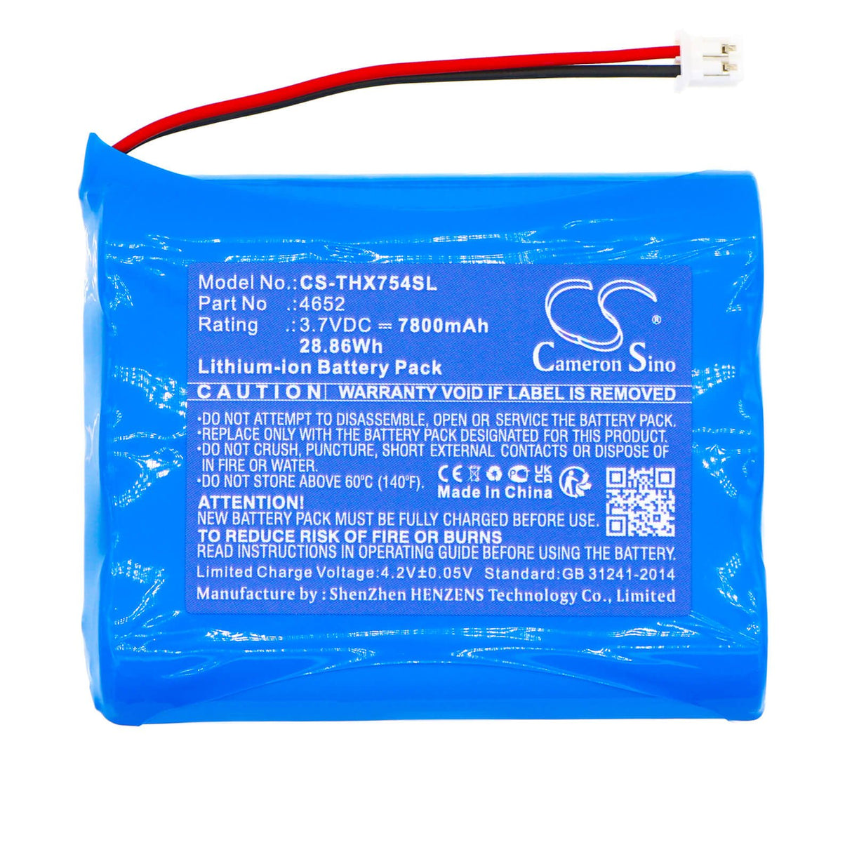 3.7v, Li-ion, 7800mah, Batterie de caméra de sécurité compatible avec Technaxx, 4648, Sender Tx-75, 28.86wh Caméra de sécurité domestique Cameron Sino Technology Limited