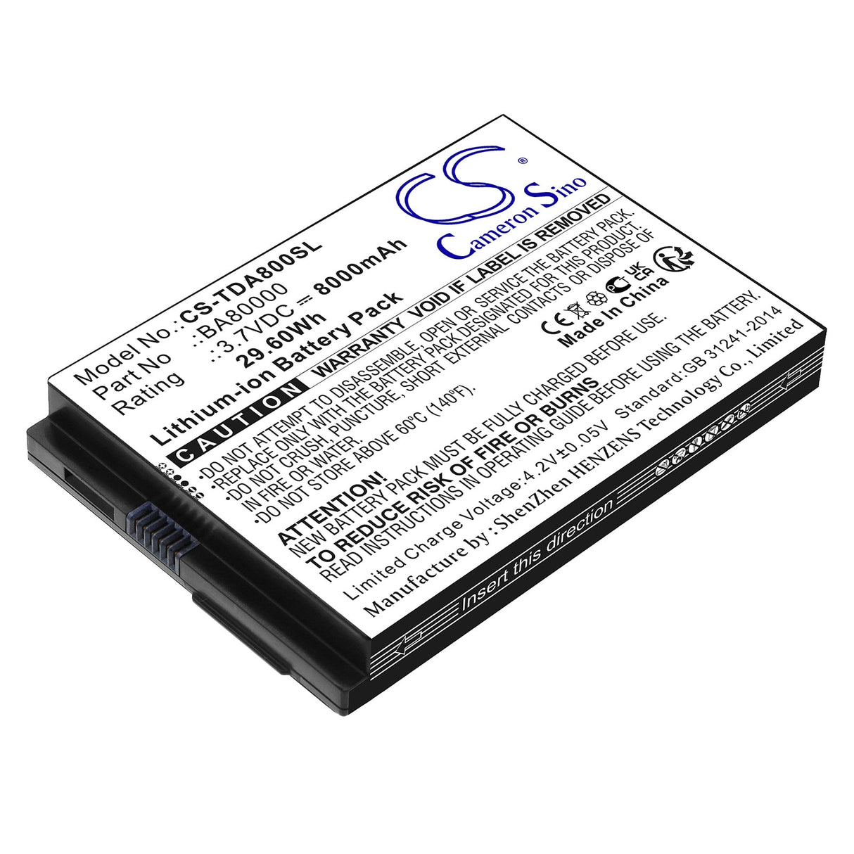 3,7V, Li-ion, 8000mAh, batterie de station de travail POS adaptée à Touch Dynamic, Flytech, Touch Dynamic, Flytech, Ba80000, Pb63d31, 29,6Wh POS Workstation Cameron Sino Technology Limited