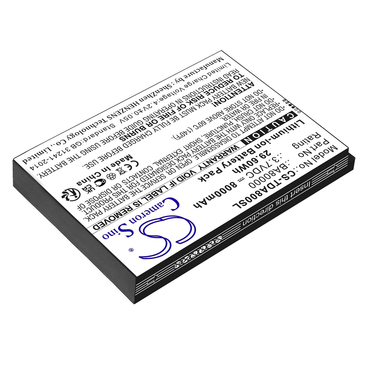 3,7V, Li-ion, 8000mAh, batterie de station de travail POS adaptée à Touch Dynamic, Flytech, Touch Dynamic, Flytech, Ba80000, Pb63d31, 29,6Wh POS Workstation Cameron Sino Technology Limited
