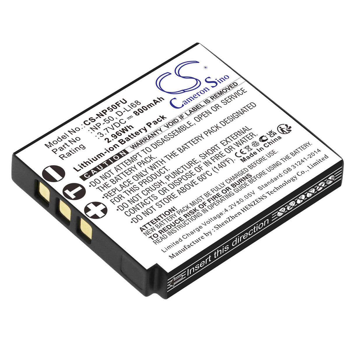 3.7V, Li-ion, 800mAh, Amplifier battery fits Jupio, Ricoh, Jupio, Ricoh, Pentax, Pentax, Fujifilm, Fujifilm, D-li68, Finepix F100fd, Finepix F200exr, 2.96Wh Camera Cameron Sino Technology Limited (Camera)