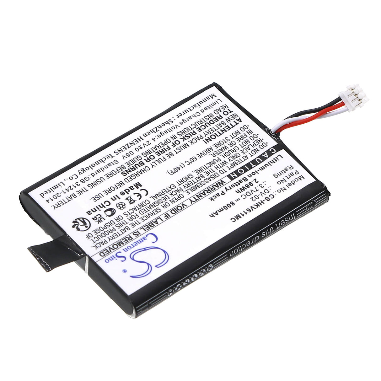 3,7V, Li-ion, 800mAh, Batterie de caméra de sécurité domestique compatible avec Hikvision, Ds-mh611, Ids-tco100f, 2,96Wh Caméra de sécurité domestique Cameron Sino Technology Limited