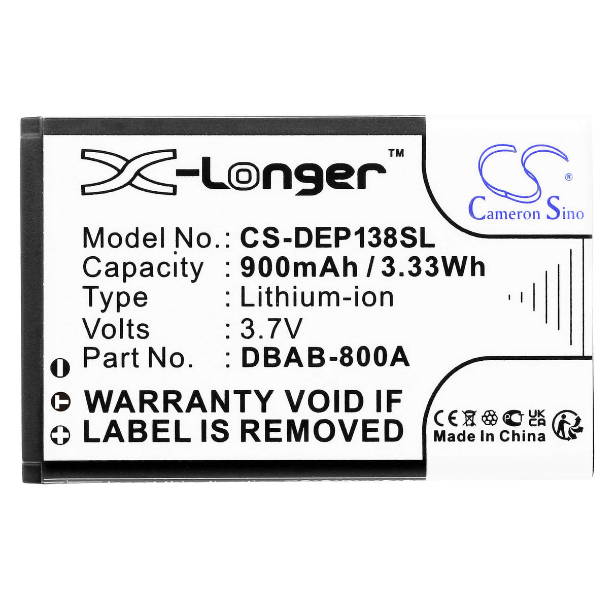 3.7V, Li-ion, 900mAh, SmartPhone battery fits Doro, Dbab-800a, 1378, 1380, 3.33Wh Mobile, SmartPhone Cameron Sino Technology Limited (Smartphone)