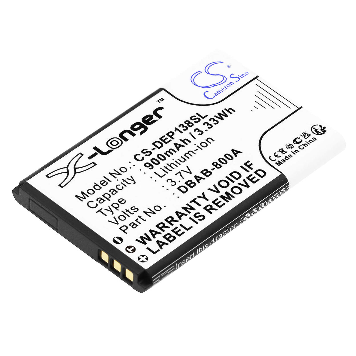 3.7V, Li-ion, 900mAh, SmartPhone battery fits Doro, Dbab-800a, 1378, 1380, 3.33Wh Mobile, SmartPhone Cameron Sino Technology Limited (Smartphone)