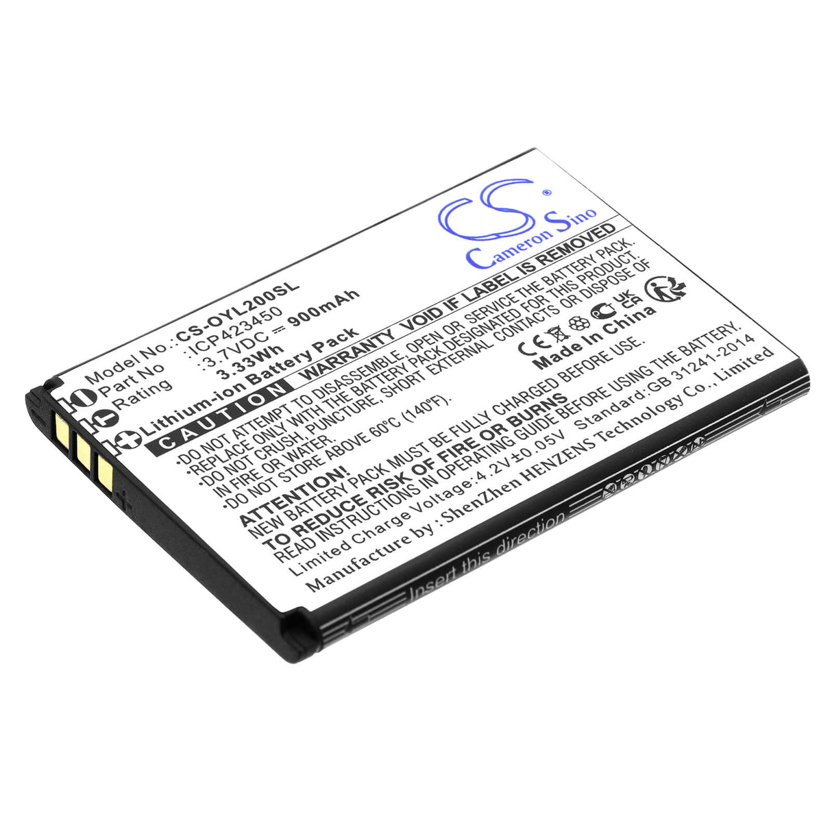 3.7V, Li-ion, 900mAh, SmartPhone battery fits Olympia, Icp423450, 2218, Happy Ii, 3.33Wh Mobile, SmartPhone Cameron Sino Technology Limited (Smartphone)