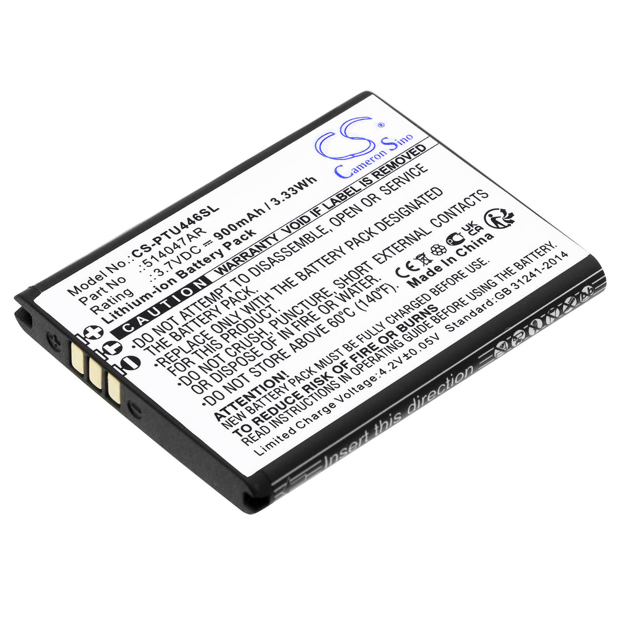 3.7V, Li-ion, 900mAh, SmartPhone battery fits Panasonic, 514047ar, Kx-tu446, Kx-tu446/4, 3.33Wh Mobile, SmartPhone Cameron Sino Technology Limited (Smartphone)