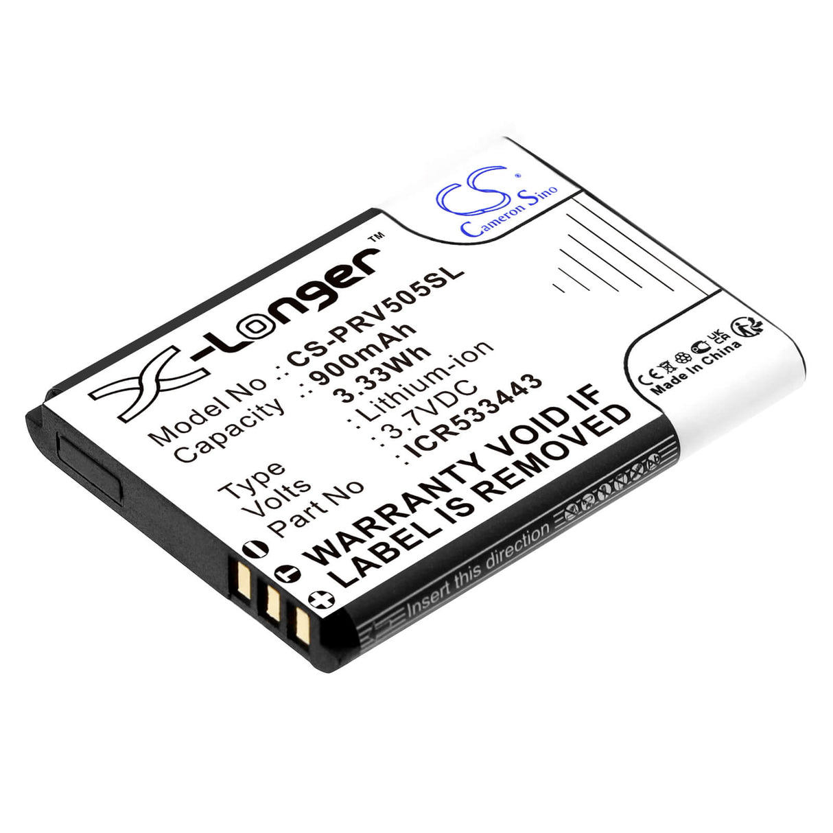 3.7v, Li-ion, 900mah, Batterie compatible avec Prestigio, Pcdvrr505, Roadrunner 505, 3.33wh Dashcam Cameron Sino Technology Limited