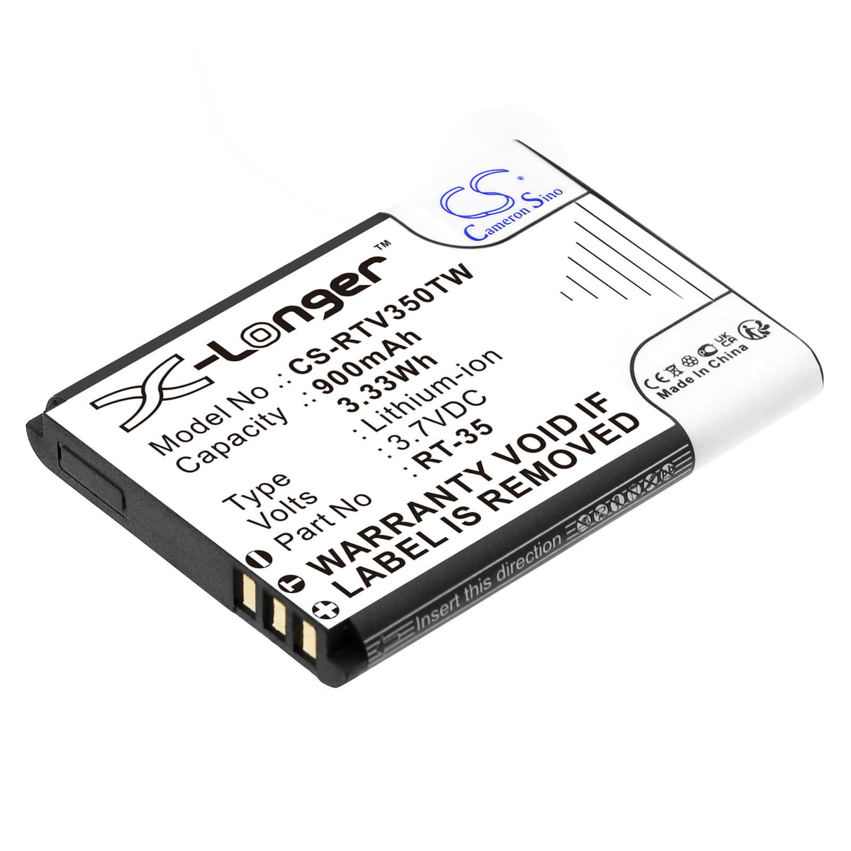 3.7V, Li-ion, 900mAh, Two-Way Radio battery fits Retevis, Rt-35, Rt35, 3.33Wh Two-Way Radio Cameron Sino Technology Limited