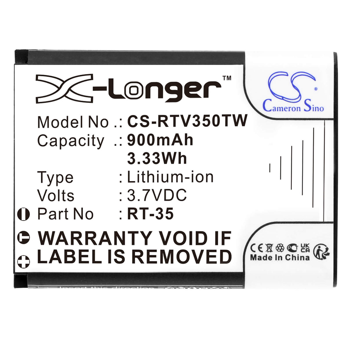 3.7V, Li-ion, 900mAh, Two-Way Radio battery fits Retevis, Rt-35, Rt35, 3.33Wh Two-Way Radio Cameron Sino Technology Limited