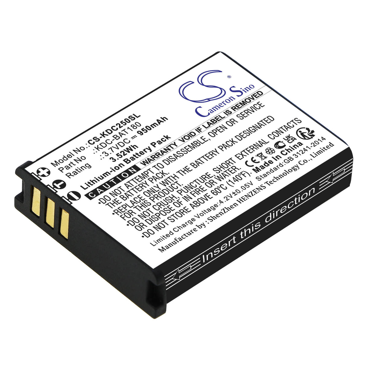 3.7v, Li-ion, 950mah, Barcode Scanner Battery Fits Koamtac, Kdc-250, Kdc-300, 3.52wh Barcode Scanner Cameron Sino Technology Limited