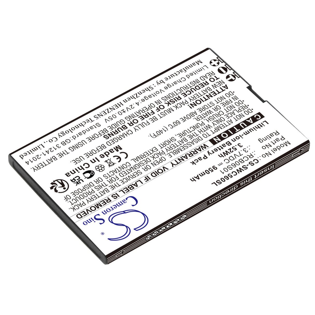 3.7V, Li-ion, 950mAh, SmartPhone battery fits Swisstone, Rcb06s01, Sc560, 3.52Wh Mobile, SmartPhone Cameron Sino Technology Limited (Smartphone)