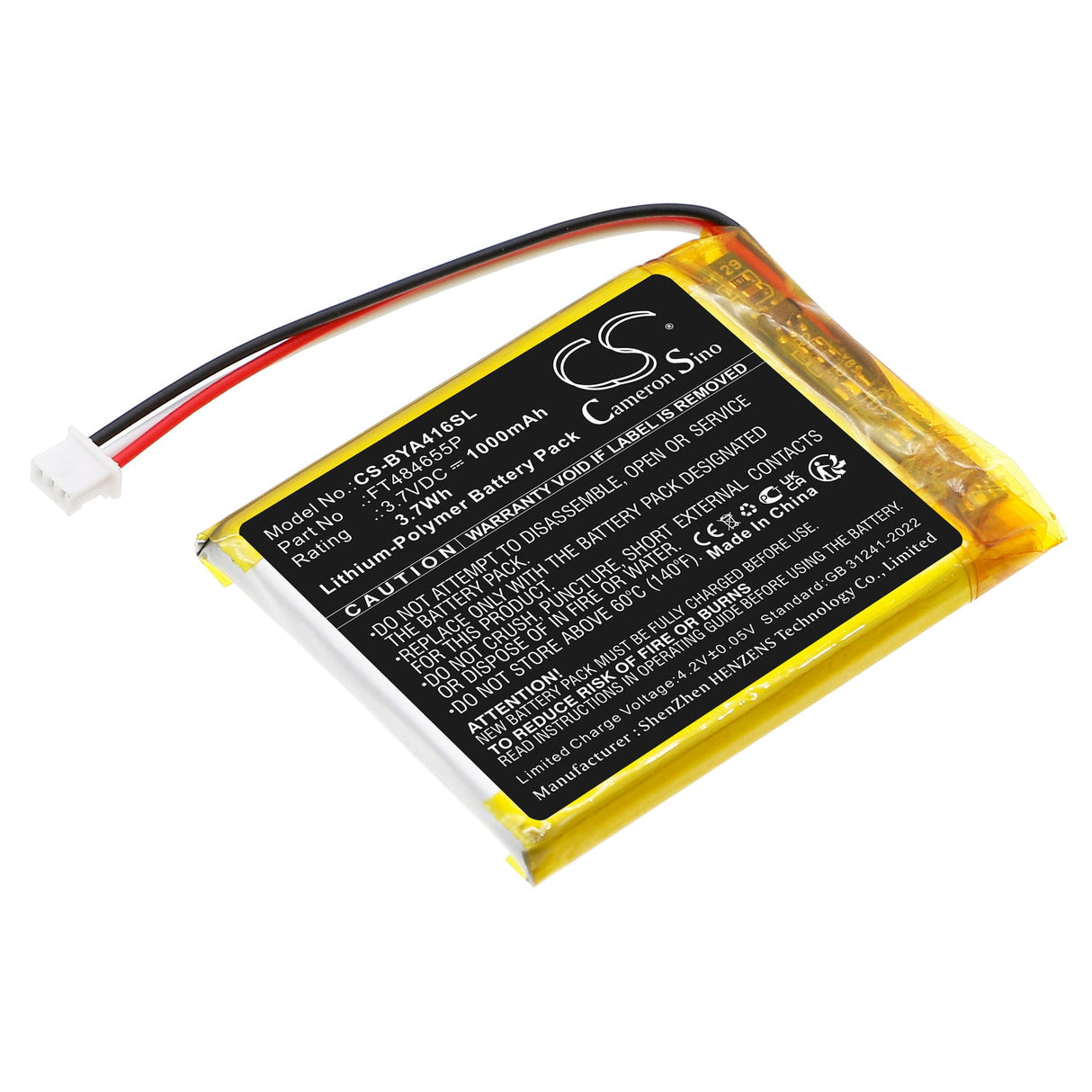 3.7V, Li-Polymer, 1000mAh, BabyPhone battery fits Babymoov, A014416, A014422, 3.70Wh BabyPhone Cameron Sino Technology Limited