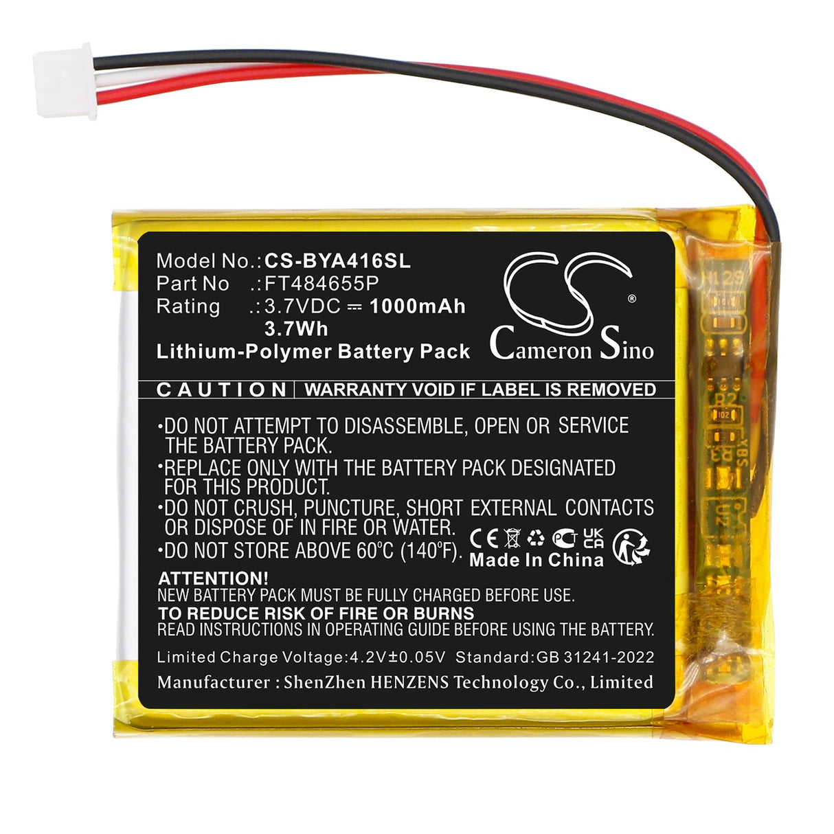 3.7V, Li-Polymer, 1000mAh, BabyPhone battery fits Babymoov, A014416, A014422, 3.70Wh BabyPhone Cameron Sino Technology Limited