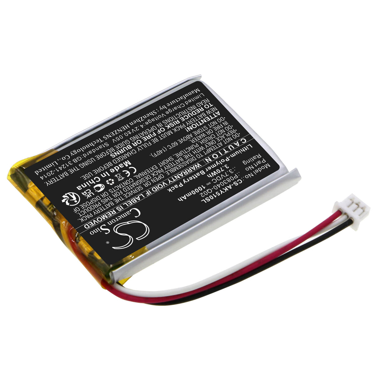3.7V, Li-Polymer, 1000mAh, Headset battery fits Akg, P083040-q02, C50bt, Y50bt, 3.7Wh Wireless Headset Cameron Sino Technology Limited