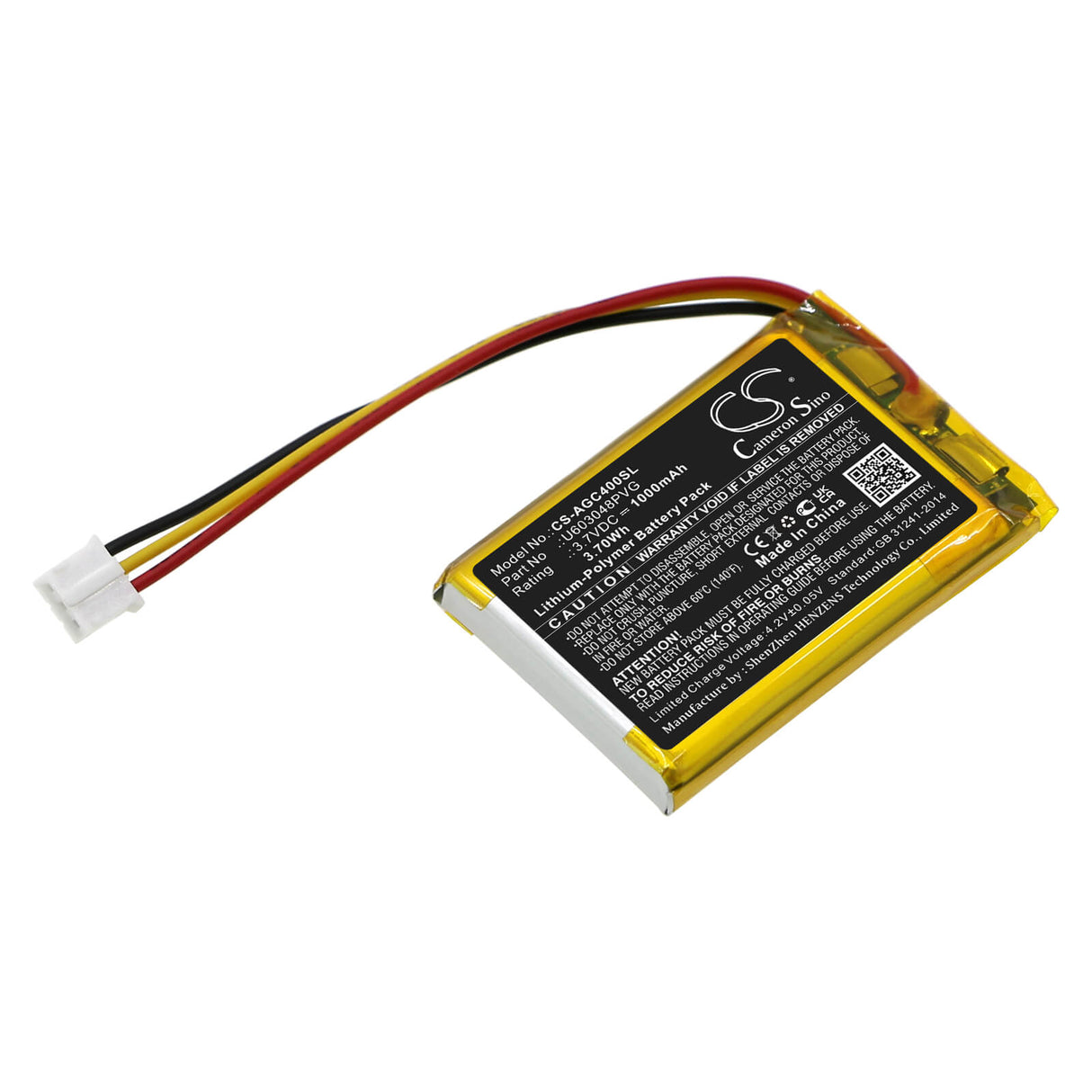 3,7V, Li-Polymer, 1000mAh, batterie de console de jeu compatible avec Astro, U603048pvg, C40 Tr Wireless Controller, Gaming C40 Tr Wireless Control, 3,70Wh Console de jeu Cameron Sino Technology Limited