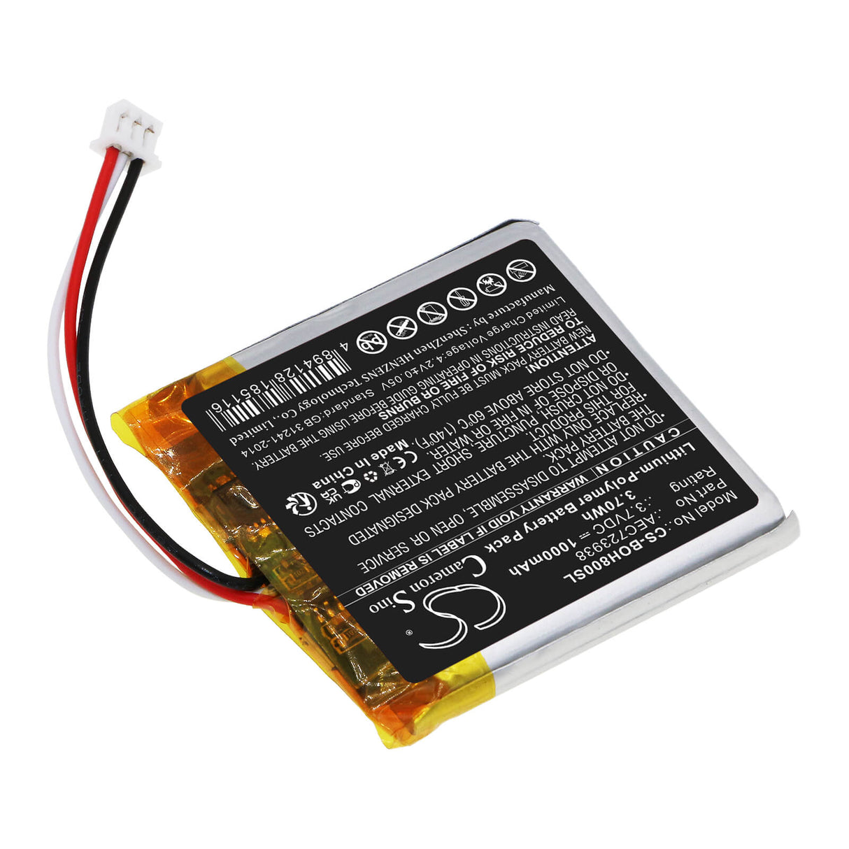 3.7V, Li-Polymer, 1000mAh, Speaker battery fits Bang & Olufsen, Beoplay H8i, Beoplay H9 3rd Generation, 3.70Wh Speaker Cameron Sino Technology Limited