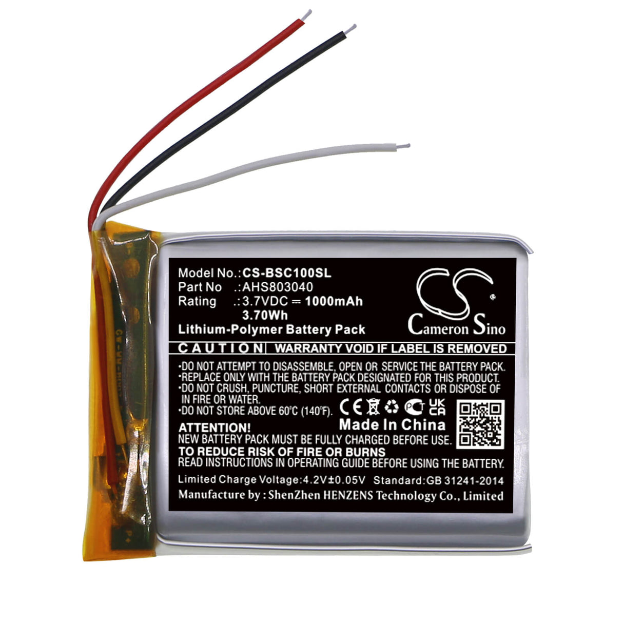 3,7V, Li-Polymer, 1000mAh, Batterie pour haut-parleur compatible avec Bose, Soundwear Companion, 3,70Wh Haut-parleur Cameron Sino Technology Limited