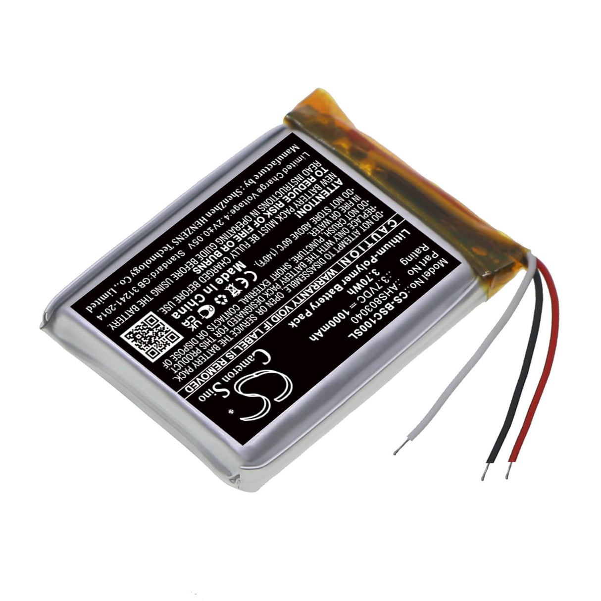 3,7V, Li-Polymer, 1000mAh, Batterie pour haut-parleur compatible avec Bose, Soundwear Companion, 3,70Wh Haut-parleur Cameron Sino Technology Limited